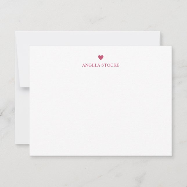Cartão De Notas Personalized Name Pink Stripe Heart Note Card (Frente)