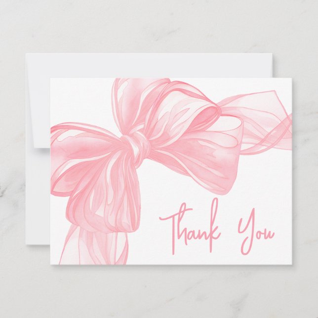 Cartão De Notas Personalized Pink Bow Thank You Note Card (Frente)