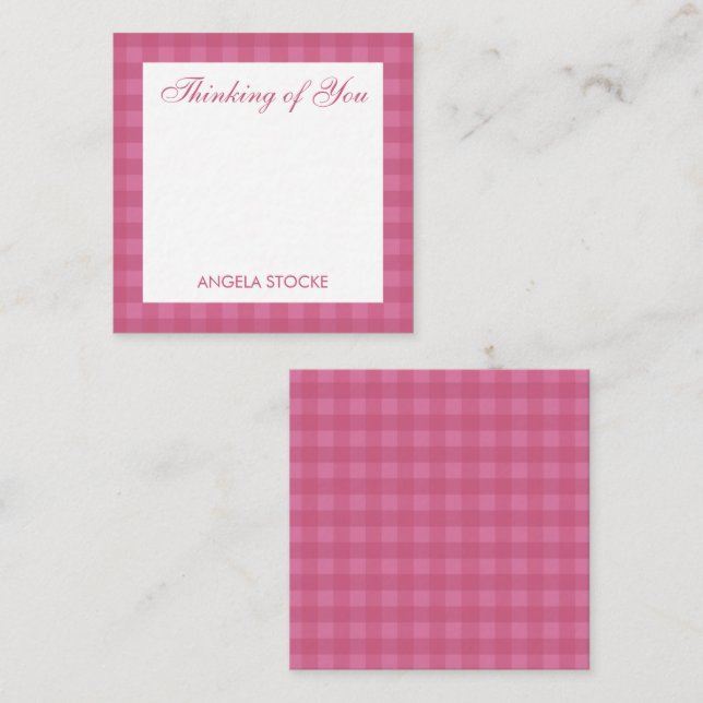 Cartão De Notas Personalized Pink Gingham (Frente/Verso)