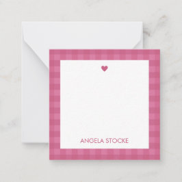 Cartão De Notas Personalized Pink Gingham Note Card