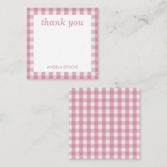 Cartão De Notas Personalized Pink White Gingham (Frente/Verso)