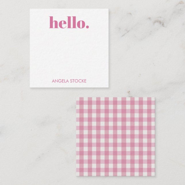 Cartão De Notas Personalized Pink White Gingham (Frente/Verso)