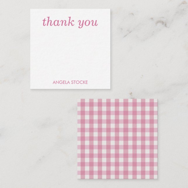 Cartão De Notas Personalized Pink White Gingham (Frente/Verso)