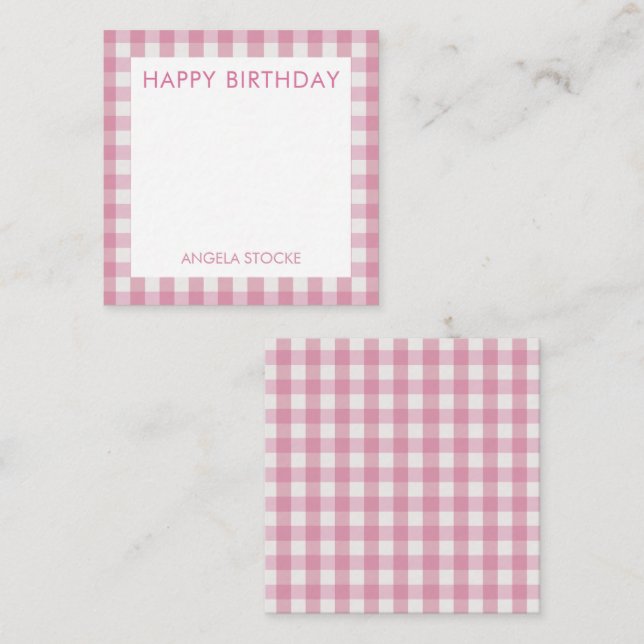 Cartão De Notas Personalized Pink White Gingham (Frente/Verso)
