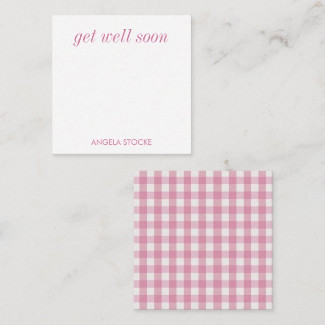 Cartão De Notas Personalized Pink White Gingham (Frente/Verso)