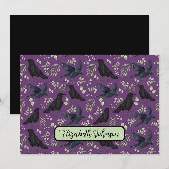 Cartão De Notas Personalized Ravens Note Card in Purple (Frente/Verso)