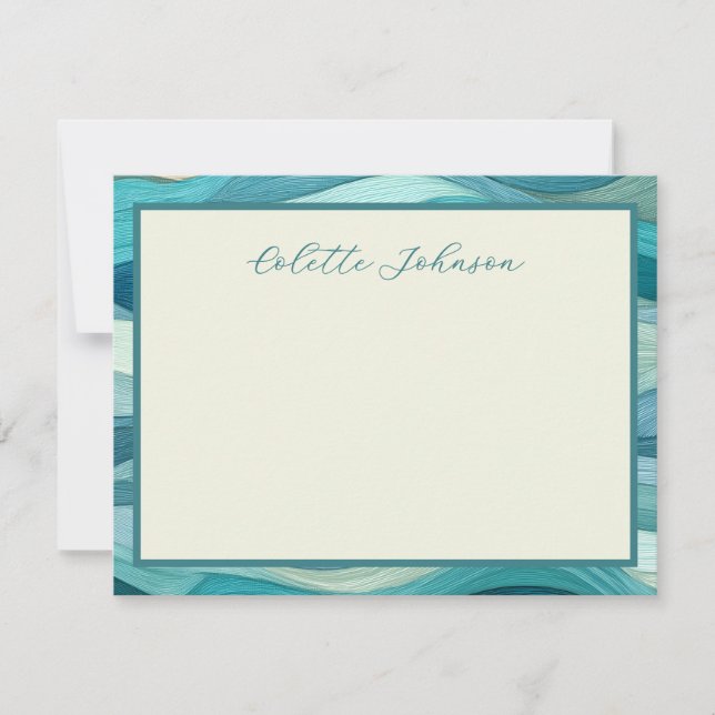 Cartão De Notas Personalized Teal Wave Border  (Frente)