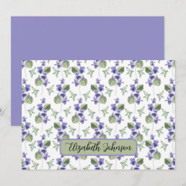 Cartão De Notas Personalized Violets Floral Botanical Note Card