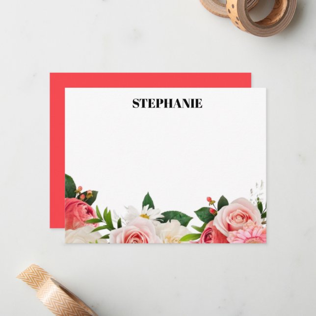 Cartão De Notas Personalized Watercolor Red Hydrangeas  Note (Frente/Verso In Situ)