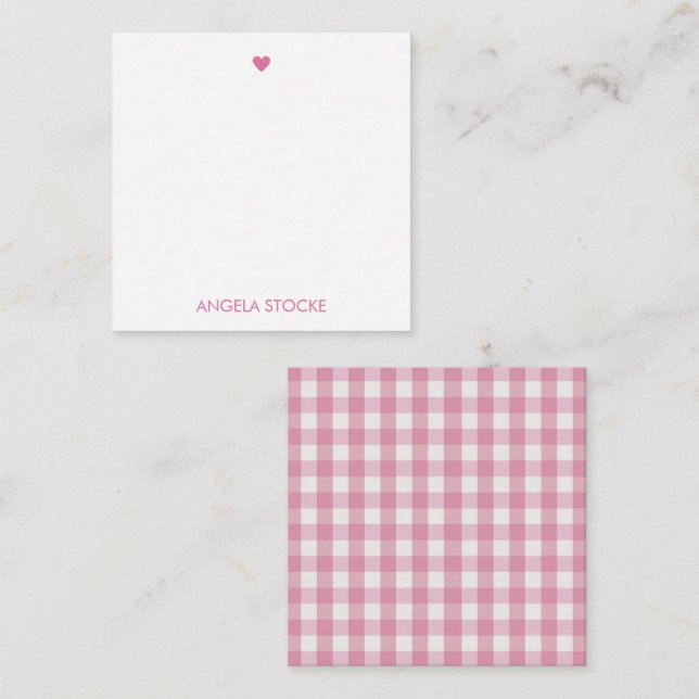 Cartão De Notas Personalized White Pink Gingham (Frente/Verso)