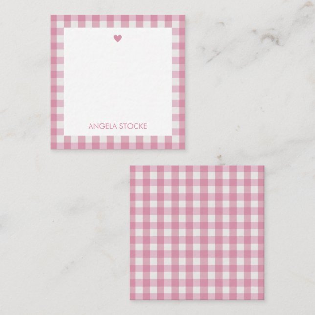 Cartão De Notas Personalized White Pink Gingham (Frente/Verso)
