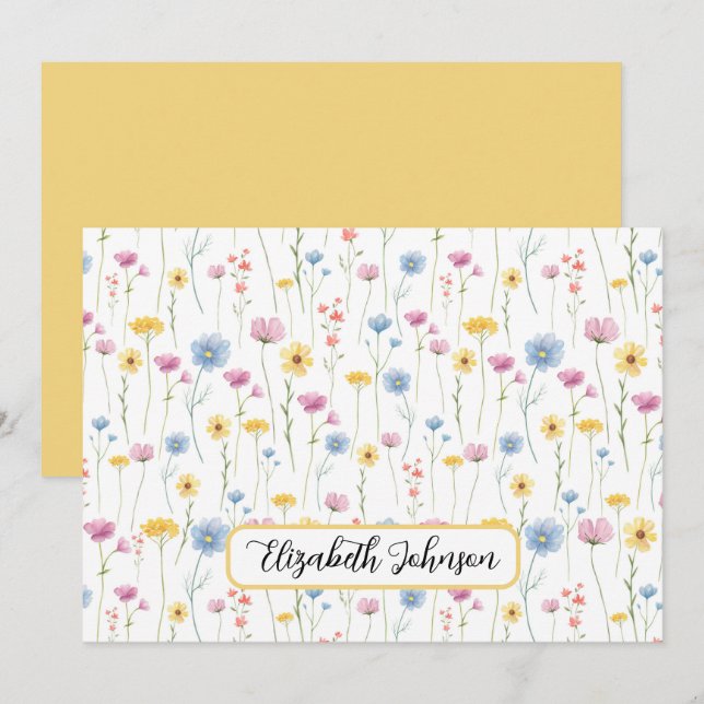 Cartão De Notas Personalized Wildflowers Floral Note Card (Frente/Verso)