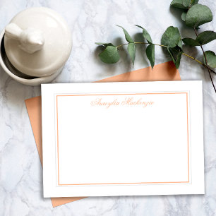 Cartão De Notas Pêssego Elegante e Branco Personalizado