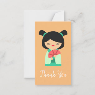 Cartão De Notas Pêssego rosa e bonecas japonesas aqua Kokeshi