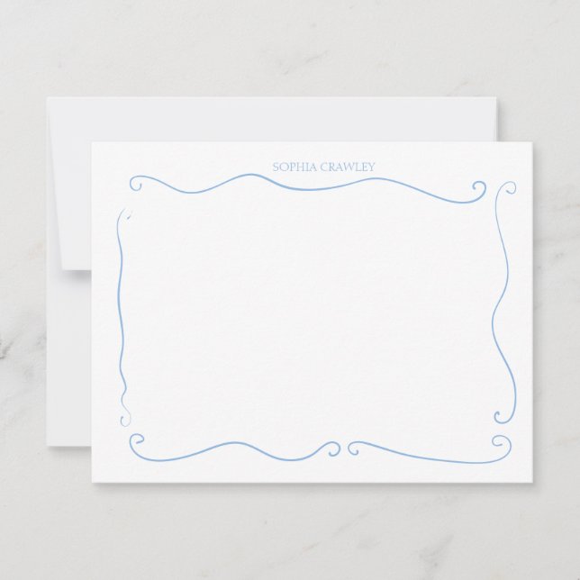 Cartão De Notas Pessoal Personalizado Azul Francês Desenhado à Mão (Frente)