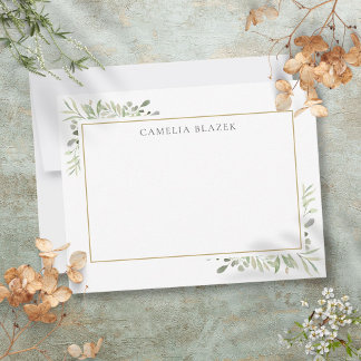 Cartão De Notas Pessoal Simples Elegante Aquarela Verde