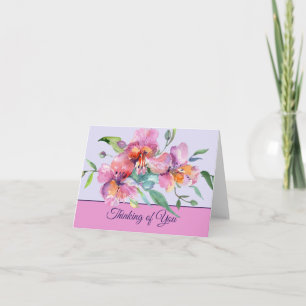 Cartão De Notas Petúnias em aquarela rosa e roxa personalizáveis