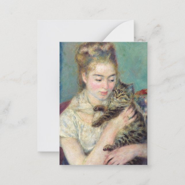Cartão De Notas Pierre-Auguste Renoir - Mulher com gato (Frente)