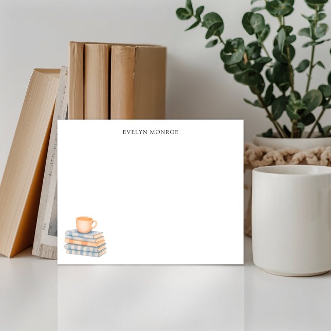 Cartão De Notas Pilha de Livros de Aquarela e Caneca Personalizado (Criador carregado)