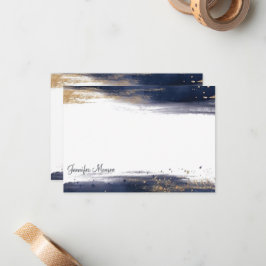 Cartão De Notas Pinceladas de aquarela azuis e douradas personaliz