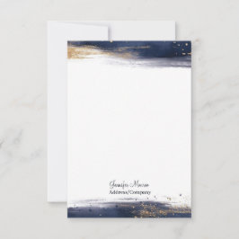 Cartão De Notas Pinceladas de aquarela azuis e douradas personaliz