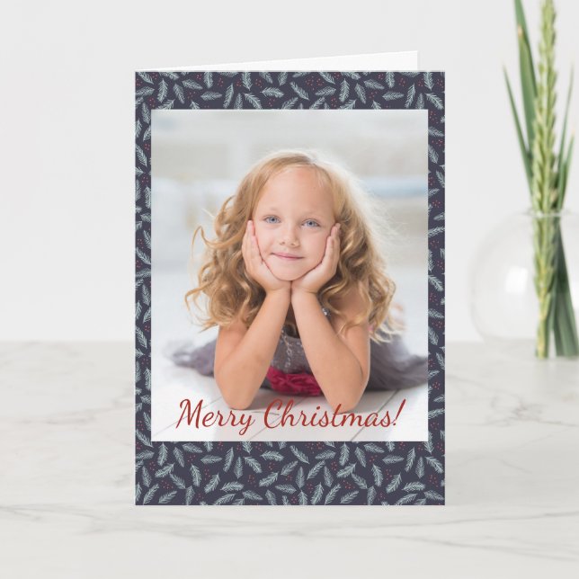 Cartão De Notas Pine Branca de Natal Penas Penas Berries Foto (Frente)