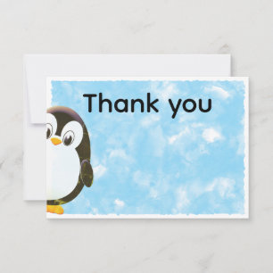 Cartão De Notas Pinguim Fofo Agradecimento Aquarela Azul