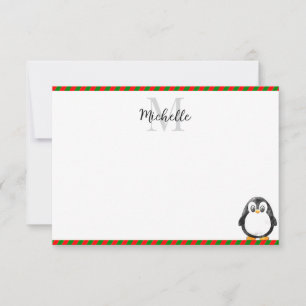 Cartão De Notas Pinguim Fofo Desenho Personalizado Monograma