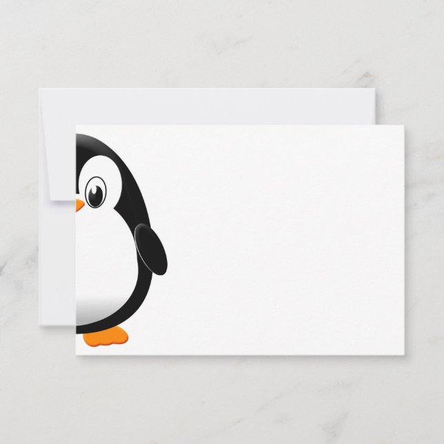 Cartão De Notas Pinguim Fofo Preto e Branco em Branco  (Frente)