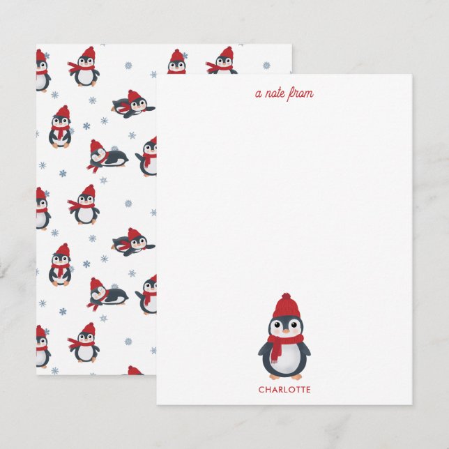 Cartão De Notas Pinguins Fofos Aves de Inverno Natal Ártico (Frente/Verso)