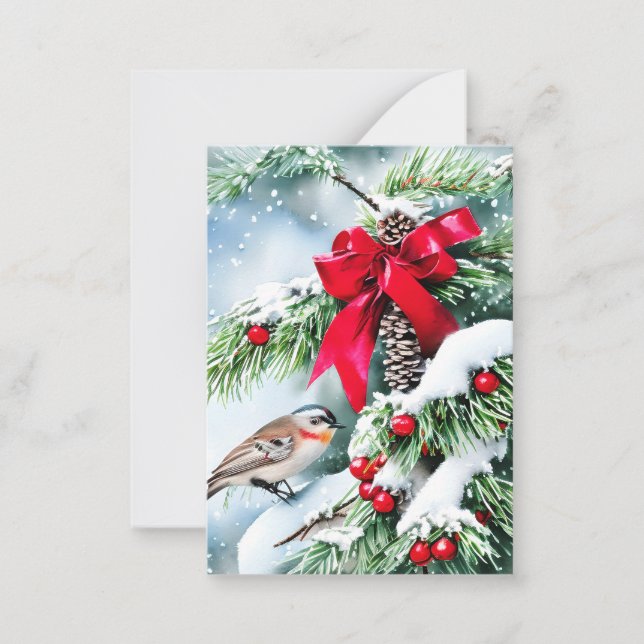 Cartão De Notas Pinhas e orçamento de Natal mini aves (Frente)