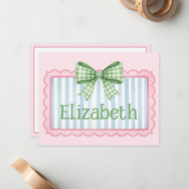 Cartão De Notas Pink and Blue Frame With Green Gingham Bow