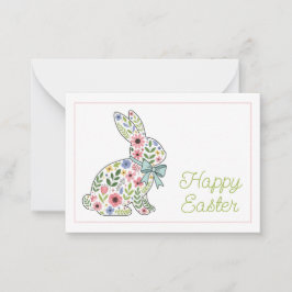 Cartão De Notas Pink and Blue Wildflower Easter Rabbit