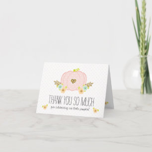 Cartão De Notas Pink and Gold Pumpkin Baby Shower Thank You Cards
