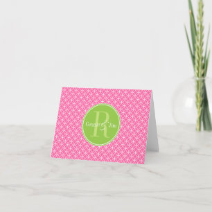 Cartão De Notas Pink and Green Circles Pattern Monogram