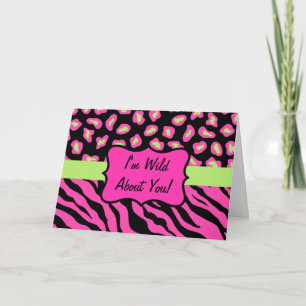Cartão De Notas Pink, Black & Lime Green Zebra & Cheeta Skin