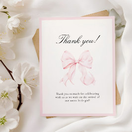 Cartão De Notas Pink Bow Baby Shower Thank You Note Card