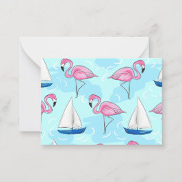 Cartão De Notas Pink Flamingo Blue Sailboat Preppy