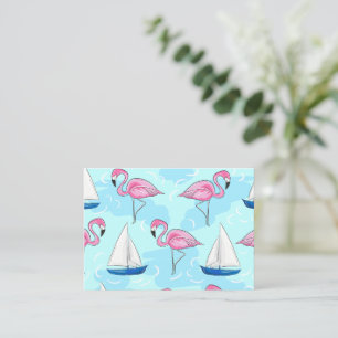 Cartão De Notas Pink Flamingo Blue Sailboat Preppy