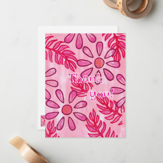 Cartão De Notas Pink Floral Thank you Cards, template
