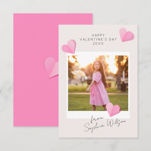Cartão De Notas Pink Paper Hearts Photo Love Happy Valentine's Day (Frente/Verso)