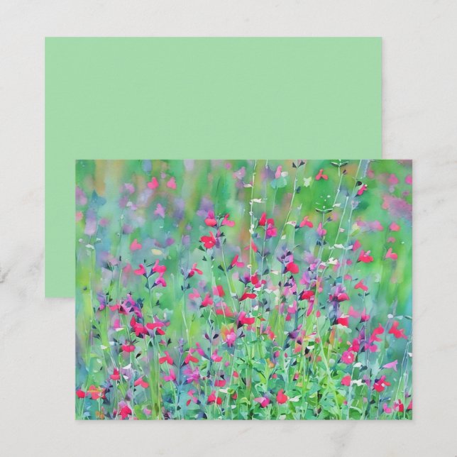Cartão De Notas Pink Wildflower Salvia Flower Art Note Card Set (Frente/Verso)