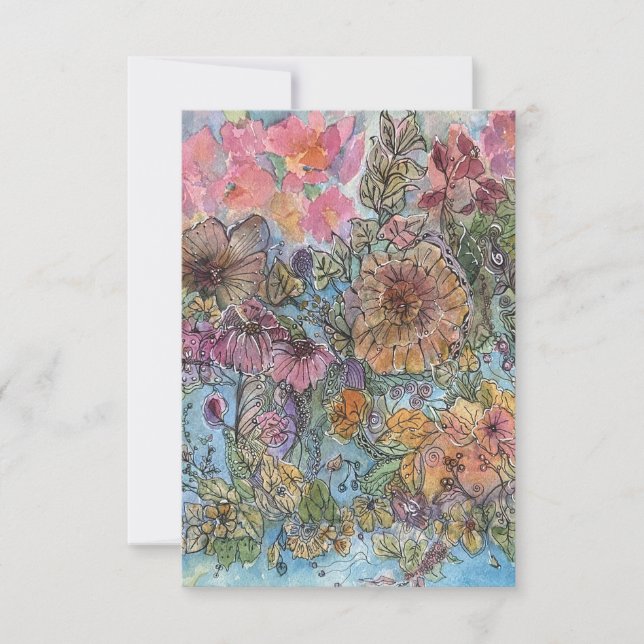 Cartão De Notas Pintura de Aquarela de Jardim Flor Boho (Frente)