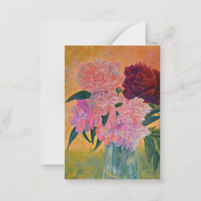 Cartão De Notas Pintura de peônias (Frente)