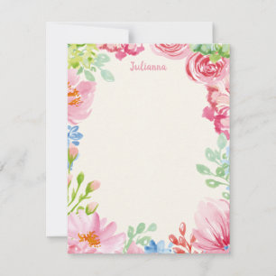 Cartão De Notas Pintura em Aquarela Floral Estilosa Personalizada
