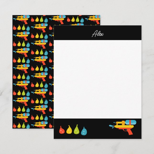 Cartão De Notas Pistola de Água & Balões Verão Crianças (Frente/Verso)