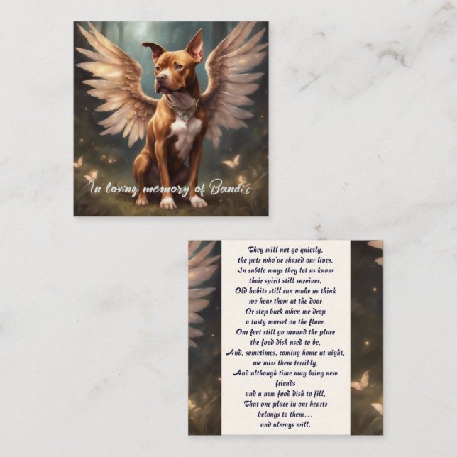 Cartão De Notas Pitbull Memorial Poem Brown Wings Add Name Gift (Frente/Verso)