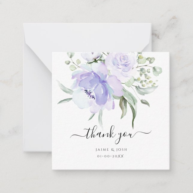 Cartão De Notas PixDezines Watercolor Lilac Rosas Roxos Obrigado (Frente)