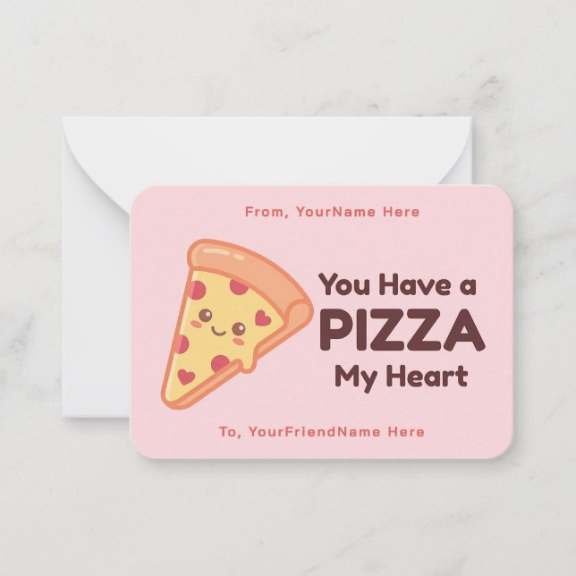 Cartão De Notas Pizza Valentine Classroom Note Card  (Frente)
