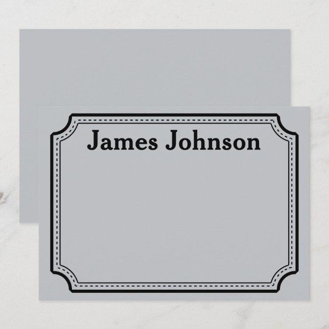 Cartão De Notas Placa de Nome de Mesa Serif Bold Retro Prata Polid (Frente/Verso)